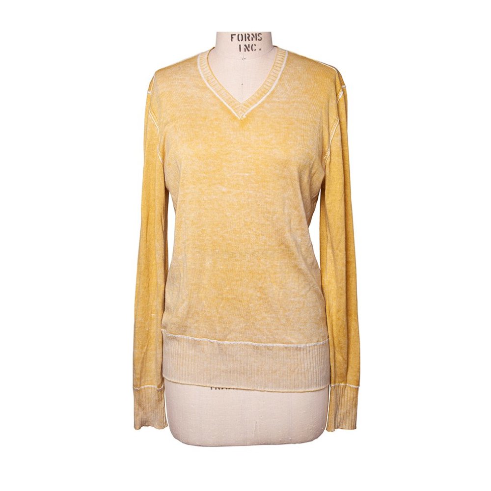 John Varvatos Men's Mustard Knit V-Neck Pullover Sweater Silk & Cashmere Size M